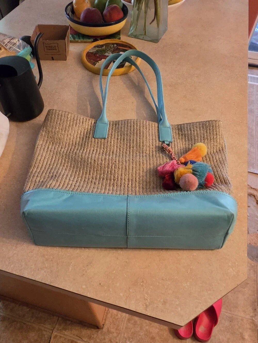 Hobo Shopper Tote with Pom-Pom Charm EUC
